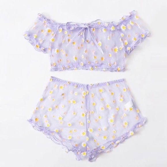 Daisy Sheer Crop top and shorts set. Plus size play set - Picture 5 of 8